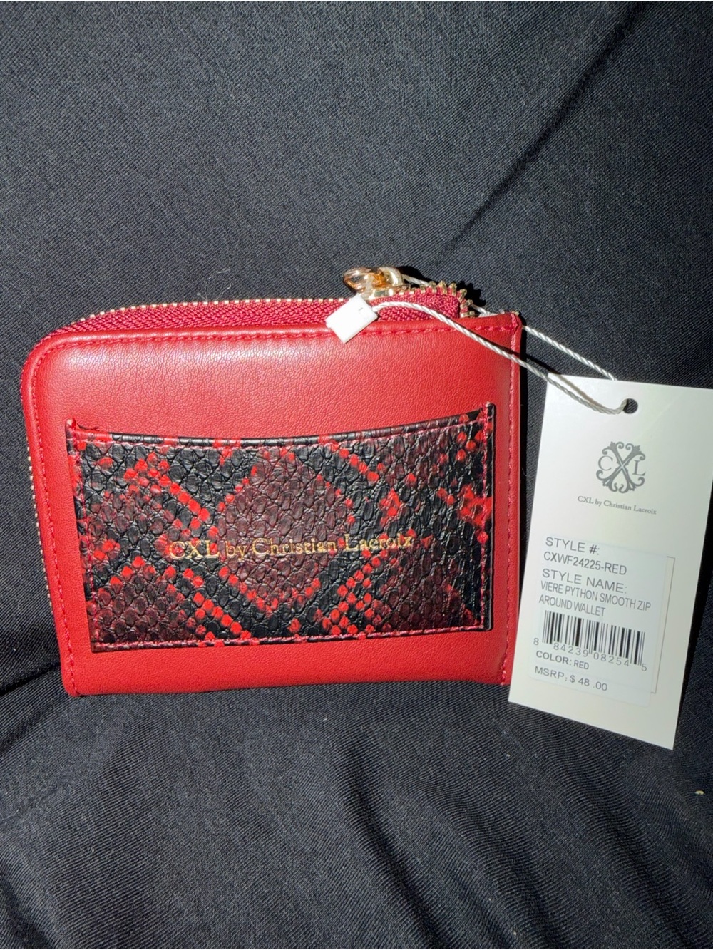 Christian Lacroix Red and Black Python-Accent Zip Wallet